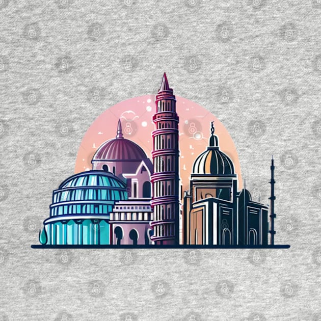 Designs that depict iconic and beautiful buildings from various parts of the world, such as the Eiffel tower, the Taj Mahal, the Colosseum or the Tower of Pisa. by maricetak